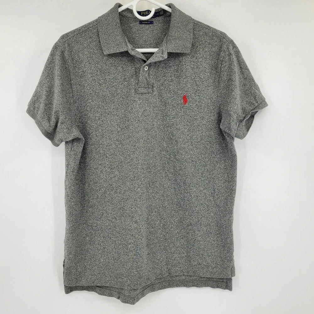Polo‎ Ralph Lauren Mens Custom Fit Grey Marl Cotton Polo Shirt Size Large